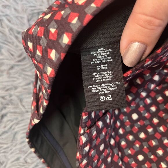 Theory Burgundy Geometric Print Wool Pants Size 8 - Picture 4 of 7